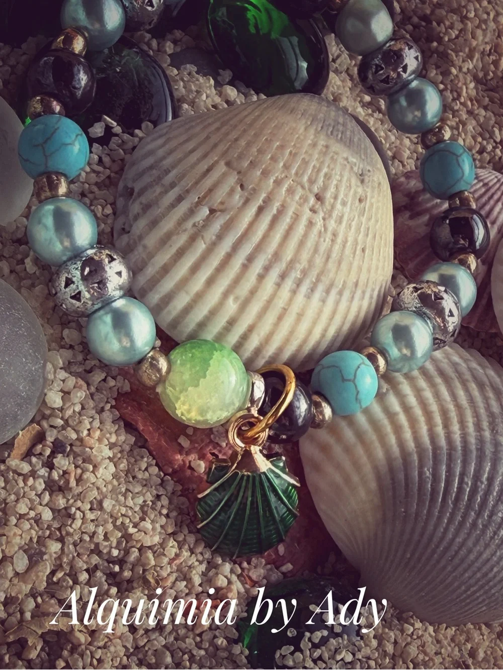 Gold shell Turquoise Bead Bracelet | Handmade Boho Jewelry